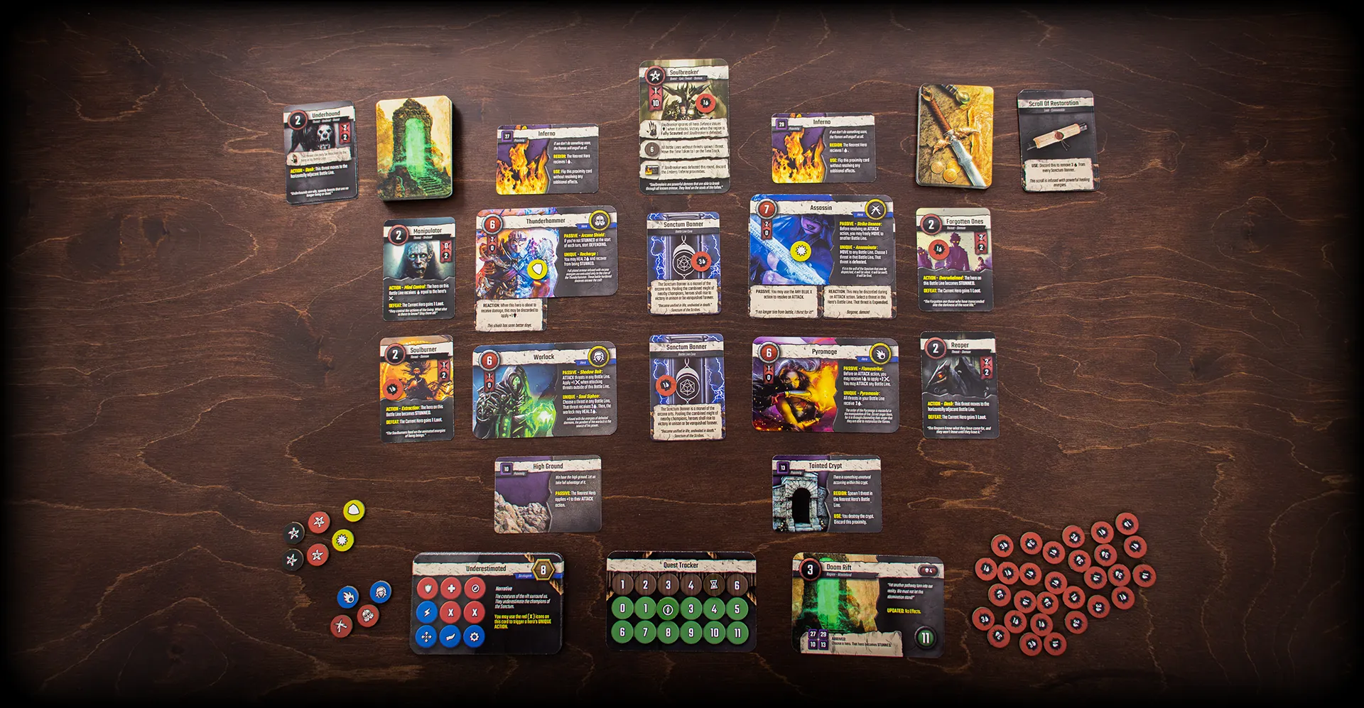 Heroes of the Sanctum game being played on wood table
